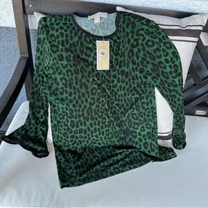 NWT Michael Michael Kors Green Animal Print Top, Size XS